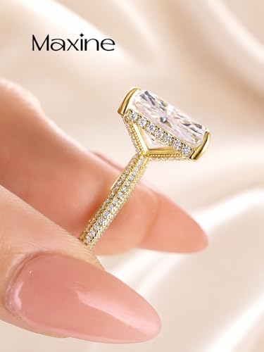 Maxinejewelry 4.5CT Radiant Cut Wedding Ring Set for Women - color: Golden Ring