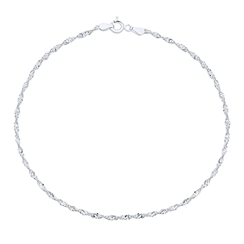 Savlano 925 Sterling Silver 9, 10 Inches Chain Anklet for Women Comes With a Gift Box - style: Singapore
