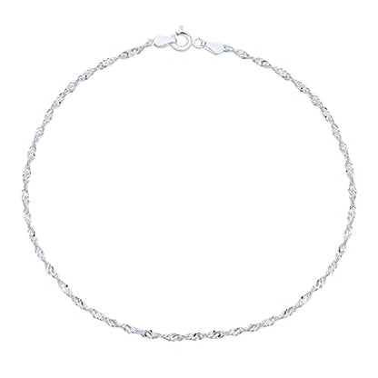 Savlano 925 Sterling Silver 9, 10 Inches Chain Anklet for Women Comes With a Gift Box - style: Singapore