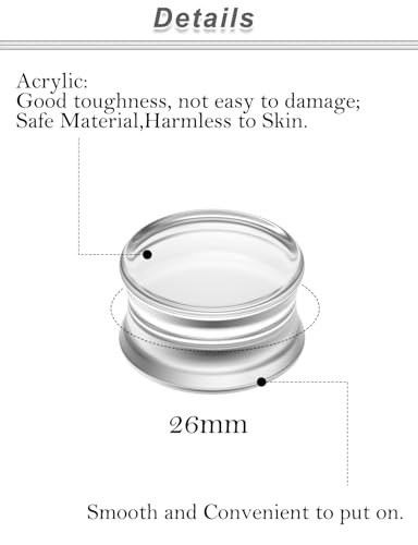 6G-30MM Solid Acyrylic Gauges for Ear Saddle Plugs Gauges Tunnel Expanders Stretcher Double Flared Flesh Piercings Body Jewelry Set for Women Men - color: Clear:26mm = 1 1/32 inch.