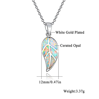 CiNily Opal Leaf/Flower Pendant Necklace for Women Silver Plated Jewelry Gift - color: white