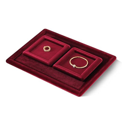 Velvet Jewelry Display Tray for Ring Earrings Necklace Bracelet Flat Tray - color: Red, size: 5.12 × 5.12 in