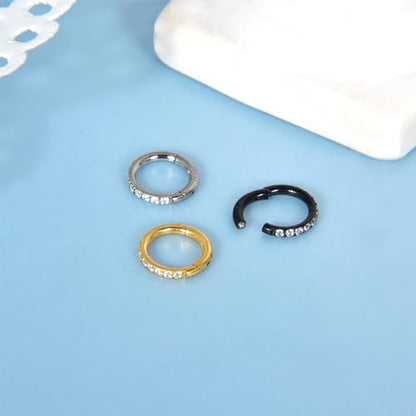 Lantine G23 Titanium Nose Rings Hoops Seamless Clicker Cz Nose Septum Piercings Rings Cute Diamond Hinged 16g 20g Cartilage Conch Daith Helix Tragus Piercing Jewelry - color: Gold, size: 16g 6mm