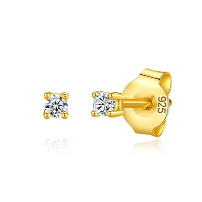 925 Sterling Silver 4 Prong Cubic Zirconia Stud Earrings for Women, Hypoallergenic, Sizes 2mm-6mm - color: Gold, size: 2mm