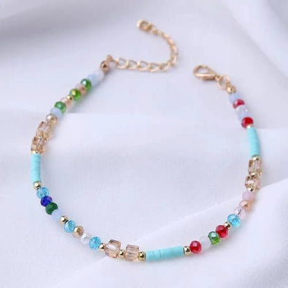 Beaded Beach Anklet Boho Elastic Foot Jewelry Colorful Beads Polymer Clay CharmsBohemian Summer Accessories for Seaside Vacations Festivals Women's Boho Ankle Chain | Colorful beaded anklet with boho beach style, adjustable chain fit and lightweight desig