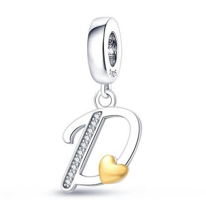 HappyStar Sterling Silver Letter Charms for Bracelets Alphabet Initial Dangle Charms Bead fit Pandora Bracelets Jewelry Gifts for Women - color: Letter charms D