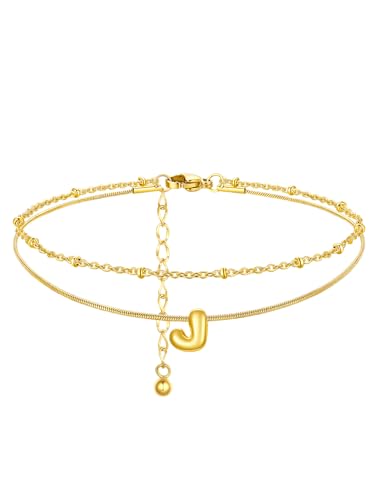 ChainsProMax Initial Ankle Bracelets for Women, Waterproof Anklets Bracelet Adjustable Summer Beach Women Foot Jewelry, Stainless Steel/Gold Plated-Send Gift Box/Letter A-Z - color: Gold Plated-J