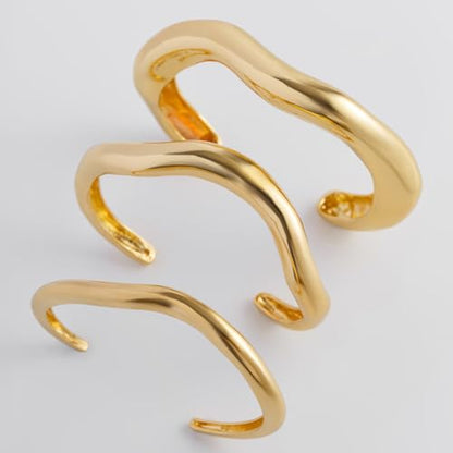 Chunky Gold Bangle Bracelets for Women Trendy Irregular Statement Cuff Bracelets Stack Wide Minimalist 3PCS Bangle Set Jewelry - style: Gold B