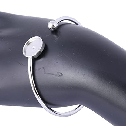 5pcs Fit 12mm Cabochon Bangle Bracelet Bezel Setting Trays Stainless Steel Adjustable Cuff Bracelets Blanks for Jewelry Making Supplies - color: plain steel