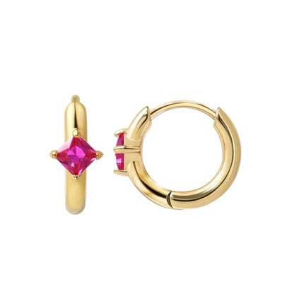 316L Surgical Steel Birthstone Hoop Earrings for Women | Lightweight, 5A Cubic Zirconia, Hypoallergenic, Lead & Nickel Free, 8mm Huggie Hoops - color: 18k gold-plated: 07. July (Ruby)