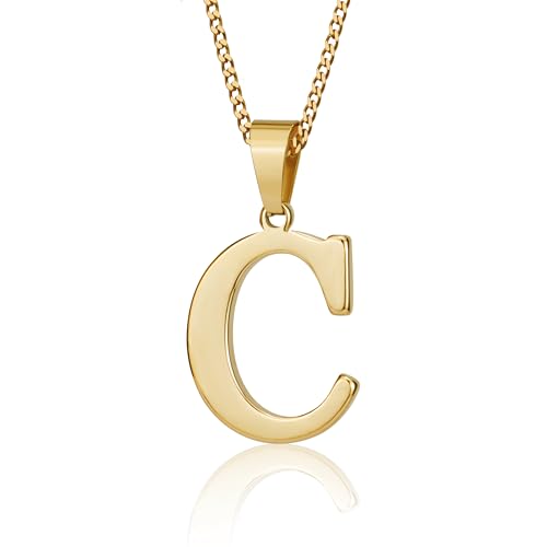 Suweibuke Initial Necklace for Men Women Boys Girls, 18K Gold Plated 26 Letters Pendant Necklace, Personalized Jewelry Gifts - color: Gold-C