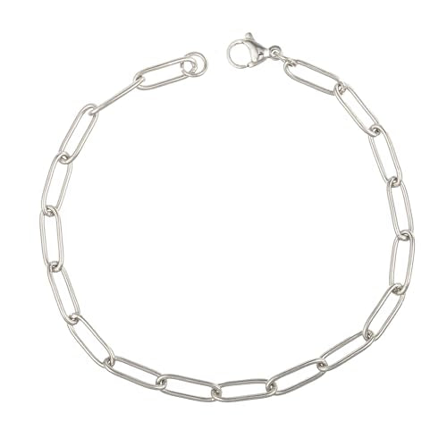 kelistom 14K Gold Filled Stainless Steel Paperclip Chain Bracelet for Women, 7.5” Rectangle Link Bracelets, Waterproof and Never Tarnish - color: stainless steel