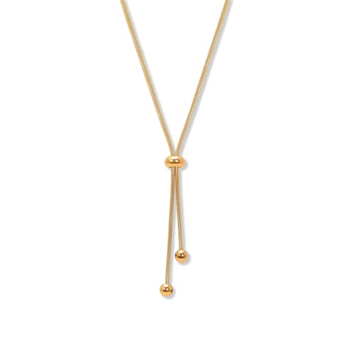 18K Gold Plated Lariat Necklace for Women, Long Gold Y Necklace | Adjustable Long Gold Necklace for Women, Sliding Bead Lariat Design, Y Pendant Necklace, No Clasp Layering Jewelry