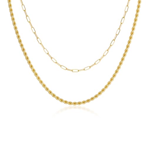 CHESKY 14K Gold Plated Layered Chain Necklace for Women | Trendy Cuban Link Chain, Chunky Paperclip Chain, Toggle Clasp Necklace, Fashion Gold Jewelry, Daily Gift for Women - style: Paperclip/Rope-GD