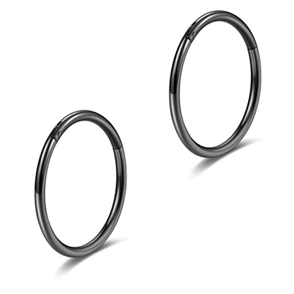 Lantine 16g 18g 20g Nose Rings Hoops Grade 23 Titanium Black Hinged Septum Rings Seamless Clicker Sleeper Cartilage Daith Tragus Helix Piercing Hoop Earrings - color: Black