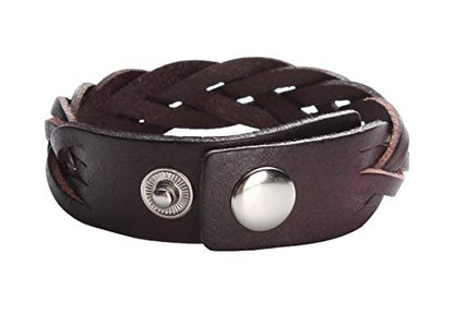 CCBFY Genuine Leather Bracelet Braided Sporty Wide Wristband Punk Jewelry for Men Women - color: Set of 2 - Brown