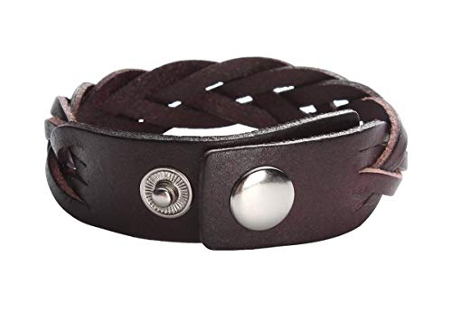 CCBFY Genuine Leather Bracelet Braided Sporty Wide Wristband Punk Jewelry for Men Women - color: 1 Piece - Brown