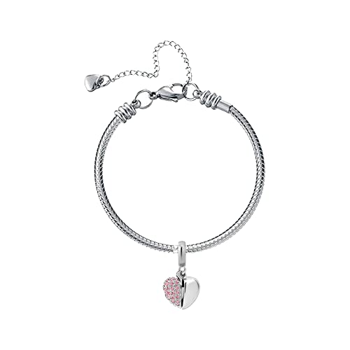 KunBead Daughter Heart I Love You Birthstone Dangle Charms Compatible with Pandora Bracelet Gift for Womens Birthday - color: Pink