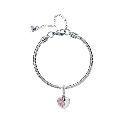 KunBead Daughter Heart I Love You Birthstone Dangle Charms Compatible with Pandora Bracelet Gift for Womens Birthday - color: Pink