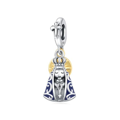 925 Sterling Silver Charms for Bracelets and Necklace Religious Cross Pendants Praying Hands, Bible, Virgin Mary, Jesus, Church Bead Jewelry - color: Blessed Virgin Mary Charms