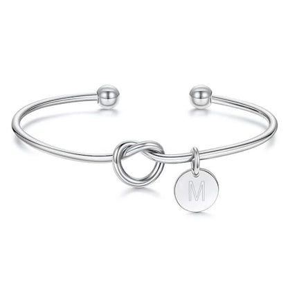 M MOOHAM Gold Initial Bracelets Gifts for Women Teen Girls - Dainty Tie the Knot Letter A-Z Initial Bracelet for Women 14K Gold Plated Cuff Bracelet Jewelry Personalized Bridesmaid Proposal Gifts - style: M - Silver