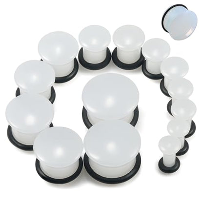 8G-12mm Acrylic Single Flare Gauges for Ears with Silicone O-Ring Opalite/Black/White/Clear Gauges Plugs and Tunnels Stretcher Expander Stretching Kit for Women Men - color: Opalite 8G-12mm