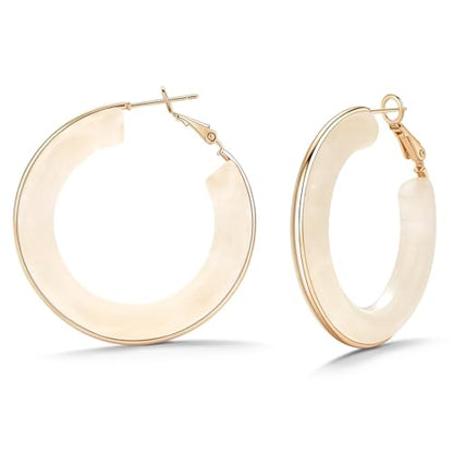 Chunky Gold Resin Hoop Earrings Leverback Statement Huggie Hoops Dangle Drop Dressy Earring Prom Festival Vacation Jewelry for Women - color: White, size: Hoop