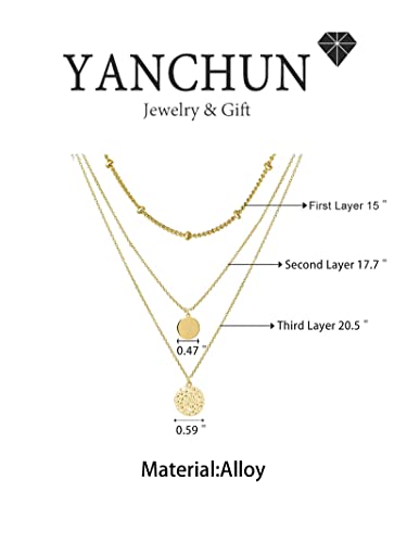 YANCHUN Layered Necklaces for Women Gold Necklace Stack Star Heart Choker Dainty Necklace Love Heart Chain Jewelry Gifts for Women - color: B:Gold Coin Necklace