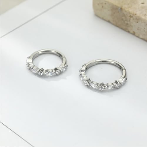FUNLMO 316L Surgical Steel Nose Ring Septum Ring Cube Zircon Cartilage Earring Conch Tragus Helix Rook Daith Piercing Jewelry - style: 16G 8mm, Silver,horse eyes round CZ