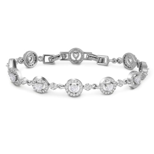 Tennis Bracelet for Women 14K Gold Plated Cubic Zirconia Bracelet,Classic Crystal Tennis Bracelet, Rhinestone Delicate Bracelet Gift for Her - style: Heart Cut-White