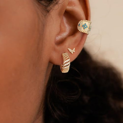 Women Gold Earrings Huggie Hoop Cubic Zirconia 14K Gold Plated Small Simple Hypoallergenic Everyday Jewelry - style: Twist