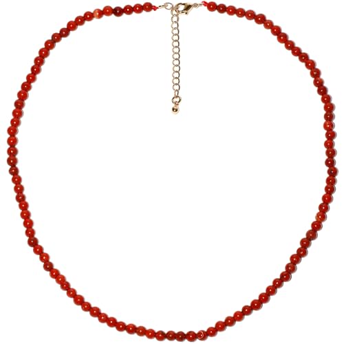 Simple 4mm Gemstones and Crystals Choker Necklace Unisex 16"-18" | Necklaces for Women Men, Adjustable, 40-45 cm Chain Length, Handmade, Spiritual Gemstones, Positive Energy, Daily Wear - style: Redstone
