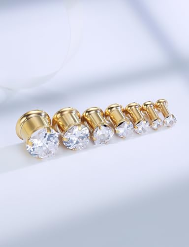 Astm F136 Titanium Heart CZ Ear Gauges Screw Fit Flesh Tunnels Plugs Gauges Earring Expander Stretcher Ear Tunnels For Ears 10G 8G 6G 4G 2G 0G 00G Plug Earrings Piercing Jewelry For Women Men - color: 00G Gauges, Gold