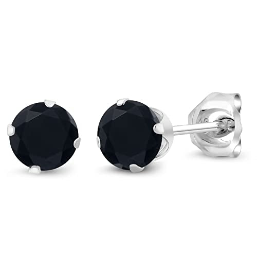 Gem Stone King 925 Sterling Silver Round 4MM Gemstone Birthstone Stud Earrings For Women Men - style: Onyx, December