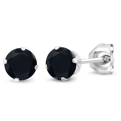 Gem Stone King 925 Sterling Silver Round 4MM Gemstone Birthstone Stud Earrings For Women Men - style: Onyx, December