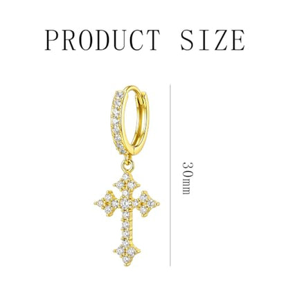 NEWITIN CZ Cross Earrings for Men Women 14K Gold Plated Huggie Hoop Earring | Hypoallergenic, 5A+ Cubic Zirconia, Cartilage Earring, Sensitive Ears, Silver Gold, Men Hoops Dangling, Cross Diamond Earring - color: Gold A
