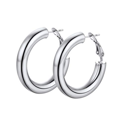 PROSTEEL Chunky Hoop Earrings for Women 14K Gold Plated/Black/Silver | 20/30/40/50/60/70/80mm Stainless Steel Thick Big Round Hoop with Waterproof and Non Tarnish Trendy Jewelry with Gift Box - color: 1. Silver, size: 30MM