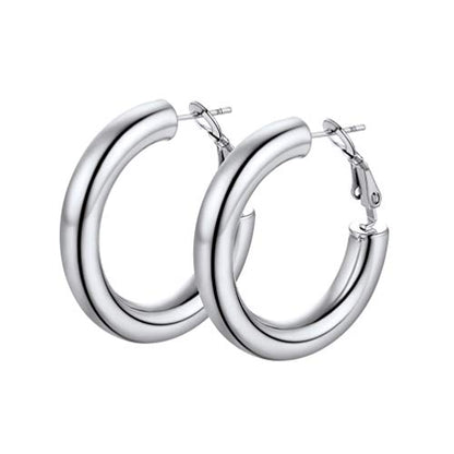PROSTEEL Chunky Hoop Earrings for Women 14K Gold Plated/Black/Silver | 20/30/40/50/60/70/80mm Stainless Steel Thick Big Round Hoop with Waterproof and Non Tarnish Trendy Jewelry with Gift Box - color: 1. Silver, size: 30MM