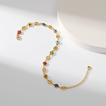 Ankle Bracelets for Women 18K Gold Plated Anklet for Women Gold Charm Anklet Waterproof Summer Beach Foot Chain Jewelry Gifts - style: Evil Eye and Pig Nose