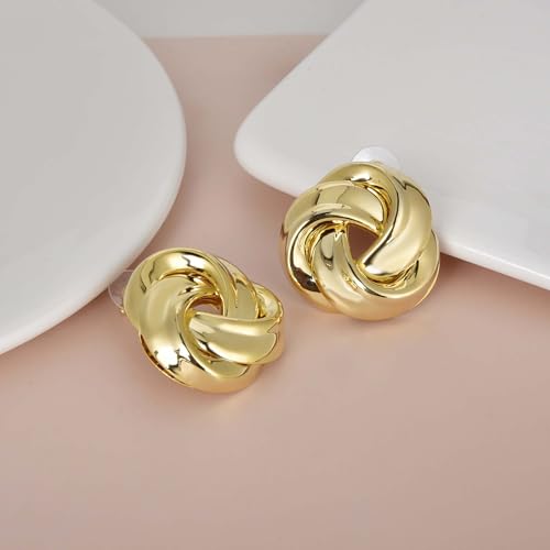 Love Knot Stud Earrings for Women Gold Plated Knot Earrings Geometric Twisted Statement Earrings Trendy Jewelry - color: Gold 35.2mm Knot