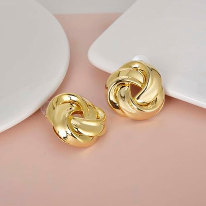 Love Knot Stud Earrings for Women Gold Plated Knot Earrings Geometric Twisted Statement Earrings Trendy Jewelry - color: Gold 35.2mm Knot