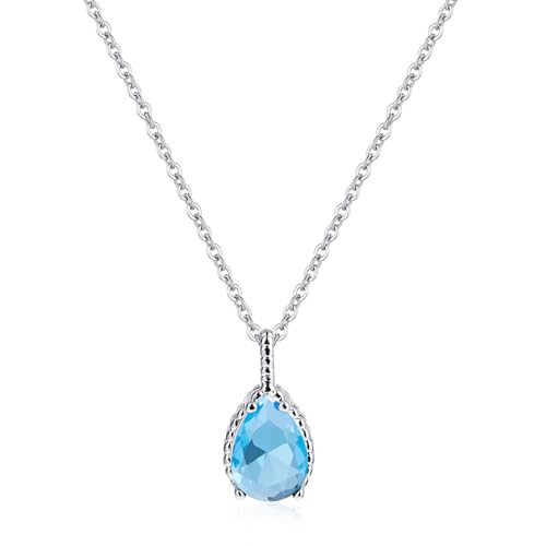 Teardrop Pendant Necklace for Women - Sterling Silver Birthstone Crystal Necklace Gift - color: Aquamarine