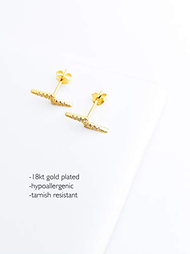 Altitude Boutique Cubic Zirconia Lightning Bolt Earrings | CZ Gold Stud Earrings for Women | Hypoallergenic Geometric Punk Earrings - color: Silver