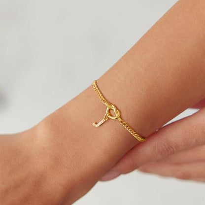 Gold Initial Bracelets for Women Jewelry Gifts - Dainty 14K Gold Plated Zircon Letter Knot Bracelet 26 Alphabet Monogram Initial Bracelets Birthday Gifts for Women - color: V