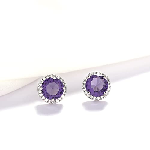 YOQUCOL Bright 8MM,10MM Cubic Zirconia Crystal Stud Earrings Round Pierced Earrings For Women - color: 10MM-Purple