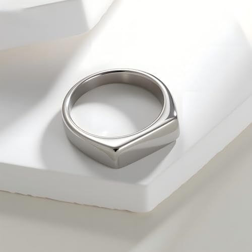Mens Stainless Steel Plain Signet Rings 4/7/10/14MM Rectangular Pinky Rings | High Polish Classic Blank Thumb Rings, Everyday Comfit Wear, Gift for Men - color: Silver07
