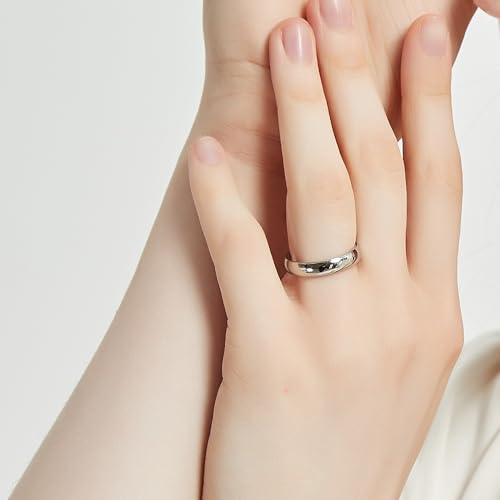 4mm 6mm Stainless Steel Rings Women Men High Polish Plain Dome Silver/Gold Wedding Band Comfort Fit - color: 4mm-Silver