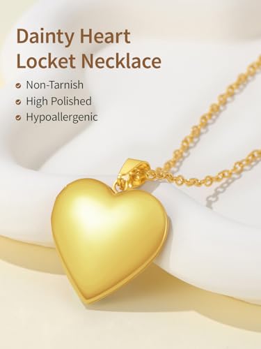 FindChic Locket Necklace for Women Custom Photo Memorial Gifts 4 Colors | Silver/Black/Rose Gold/Gold Plated Personalized for Loved Ones, Birthday Valentine's Day Keepsake - style: 14. No Pattern (DIY)-Gold