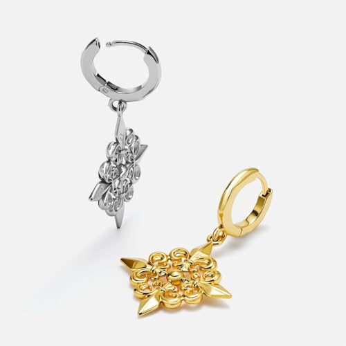 PUNKYOUTH Gothic Crest Dangle Drop Hoop Earrings Dark Alternative Piercing Jewelry 18G 1mm Antique Finish Ornate Scroll Cubic Zirconia Spike Statement Everyday Wear Accessories For Women Men - color: Fleur-de-lis-Gold