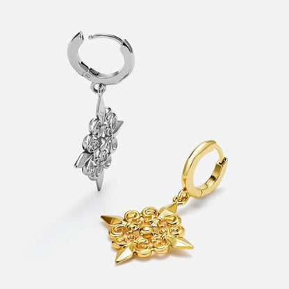 PUNKYOUTH Gothic Crest Dangle Drop Hoop Earrings Dark Alternative Piercing Jewelry 18G 1mm Antique Finish Ornate Scroll Cubic Zirconia Spike Statement Everyday Wear Accessories For Women Men - color: Fleur-de-lis-Gold